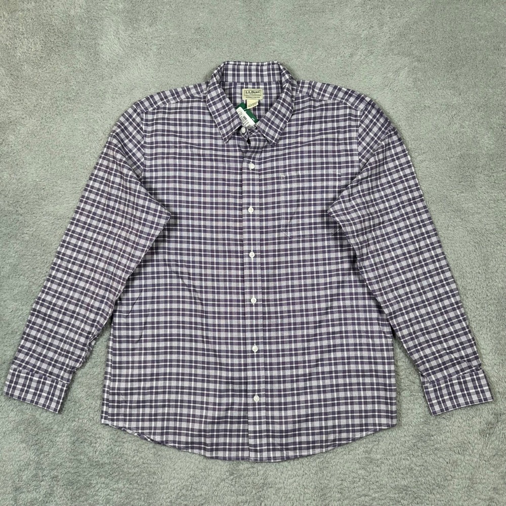 LL Bean Mens‎ Large Slightly Fitted Plaid Button Down Shirt Muted Purple Cotton